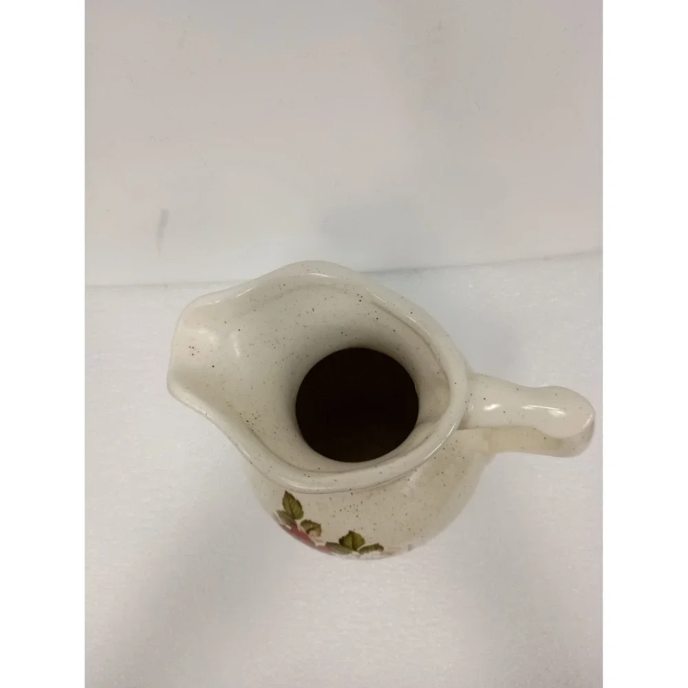 Vintage McCoy Pottery Floral Ceramic Pitcher Cream Red Flower Speckled Farmhouse